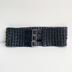 Vintage leather kidney belt Black 3 Buckle wide motorcycle Goth Moto Grunge bike